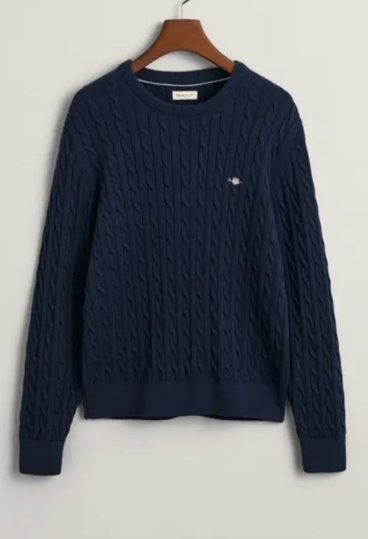 Gant - SHIELD COTTON CABLE C-NECK - Blå - Gutt - 10-16 år