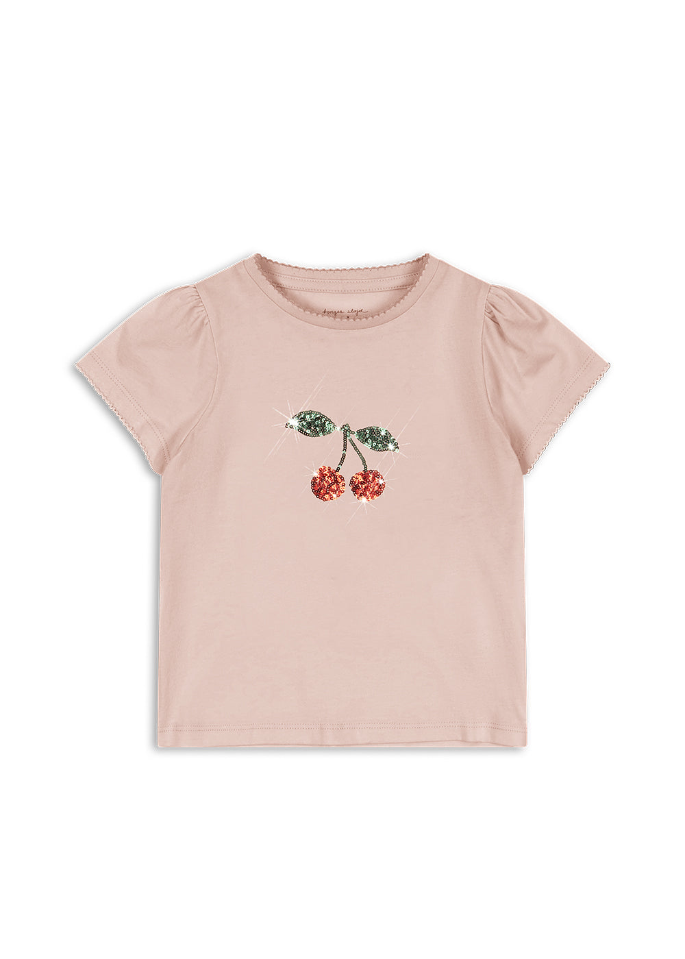 Konges Sløjd – Puff Tee med brodert glitterkirsebær – Rosa – Jente – 2-8 år