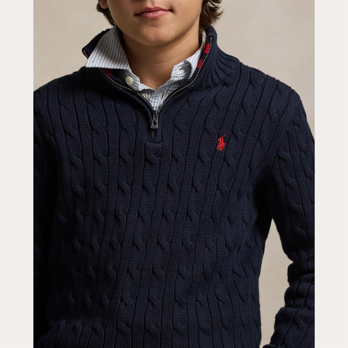 Ralph Lauren Half Zip Flettet Genser - Mørkeblå - Barn