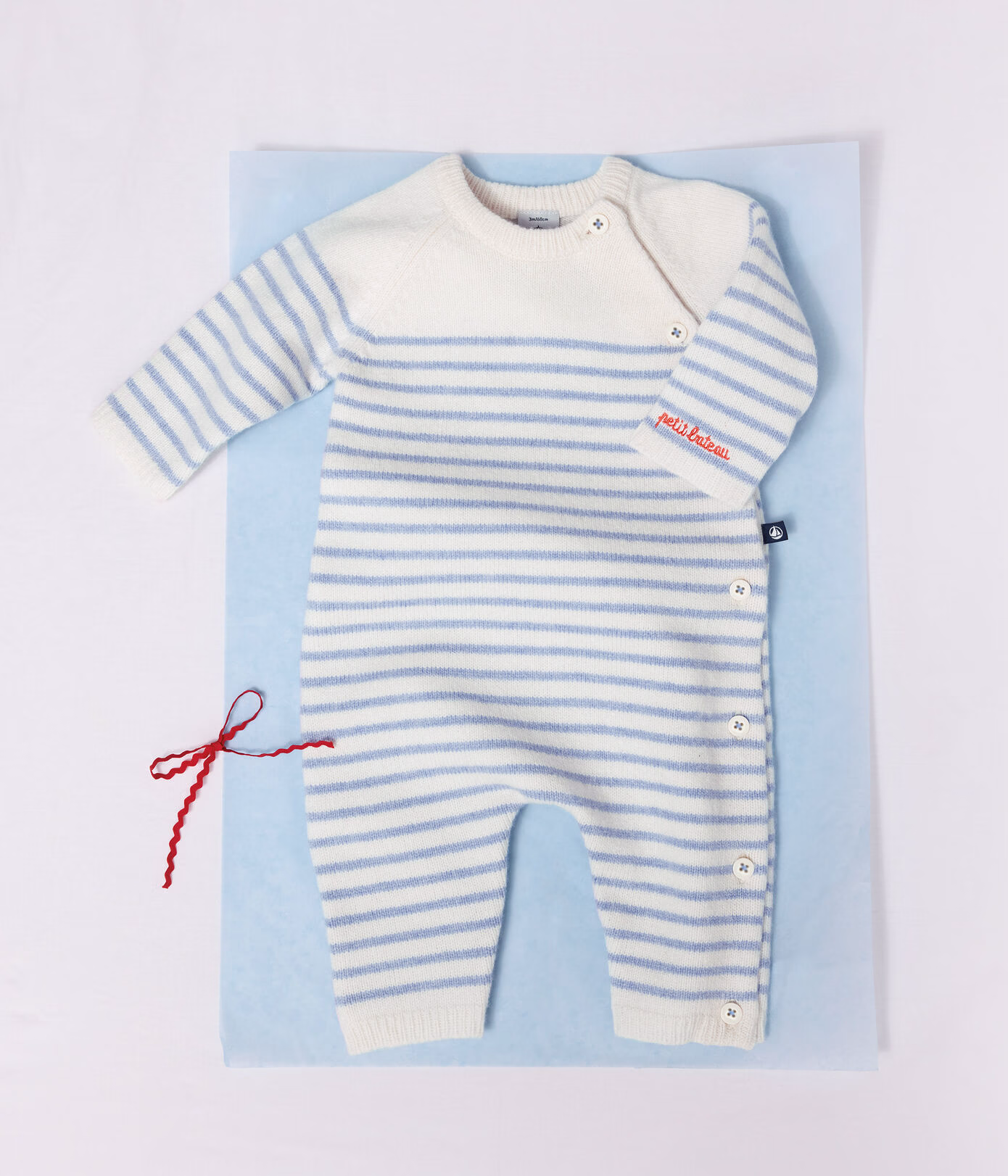 Petit Bateau - stripet heldrakt - blå - gutt - 0-6 mnd