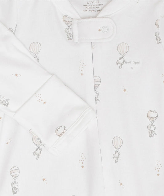 Livly – Flying Elephants Zipper Footie – Unisex – 0-1 år
