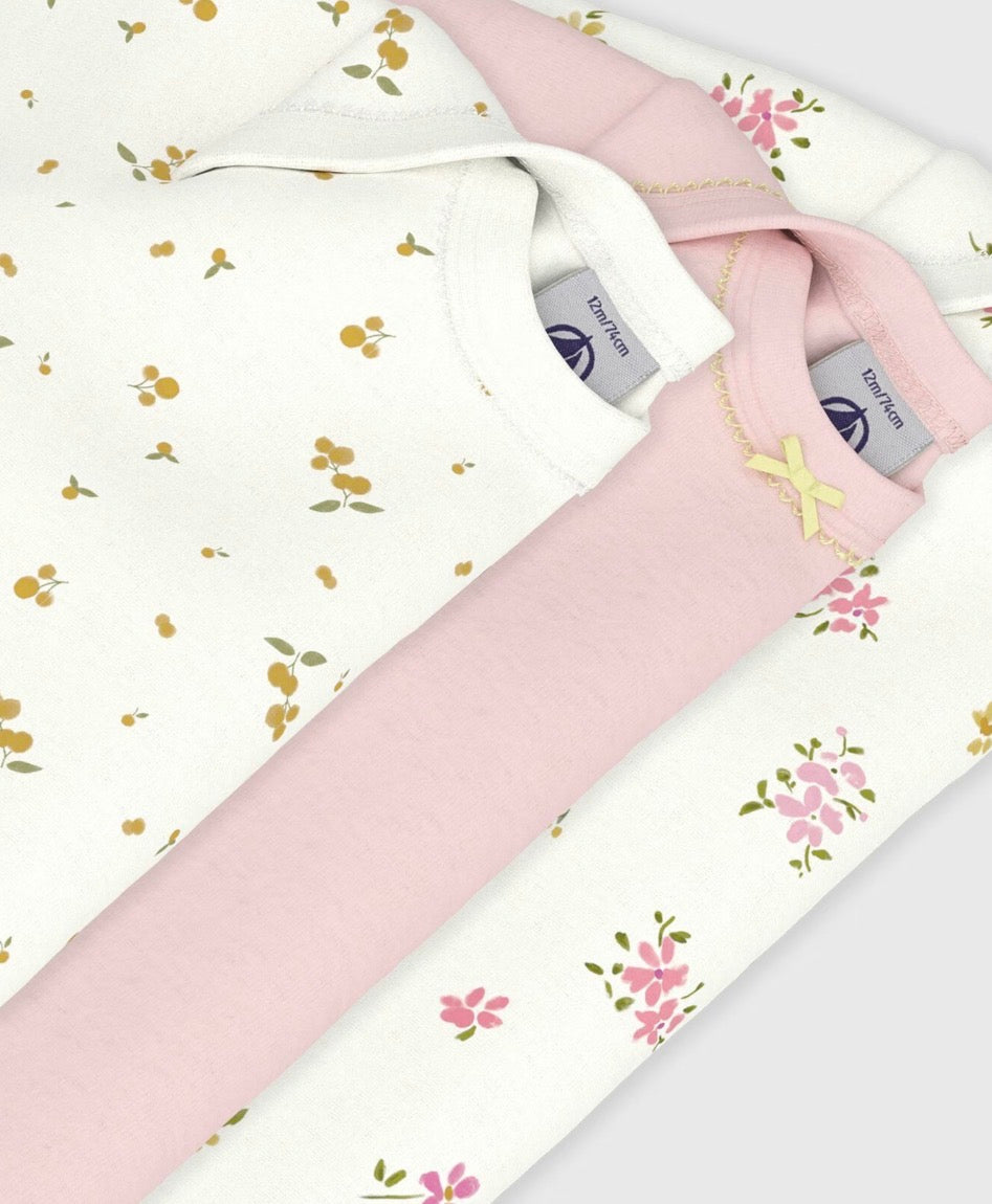 Petit Bateau – 3 pk body med kort erm – Rosa – Jente – 1-3 år