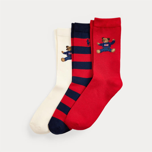 Polo Ralph Lauren - 3 pk Sokker - Bamse motiv - Gutt - 28-39