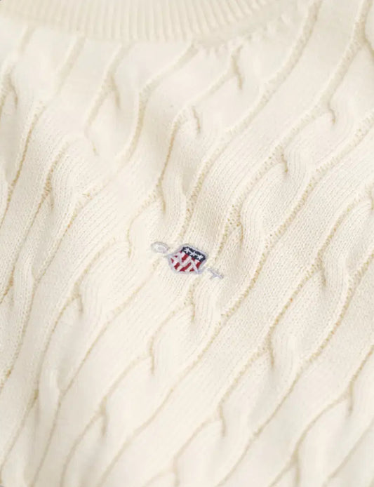 Gant - SHIELD COTTON CABLE C-NECK - Off white - Gutt - 10-16 år