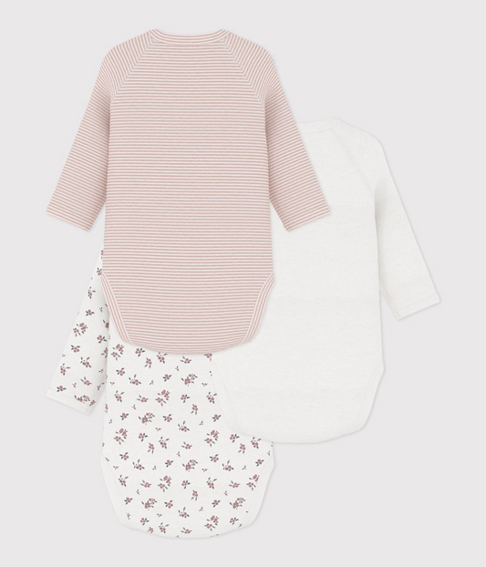 Petit Bateau - 3 pk body - jente - 1-12 mnd