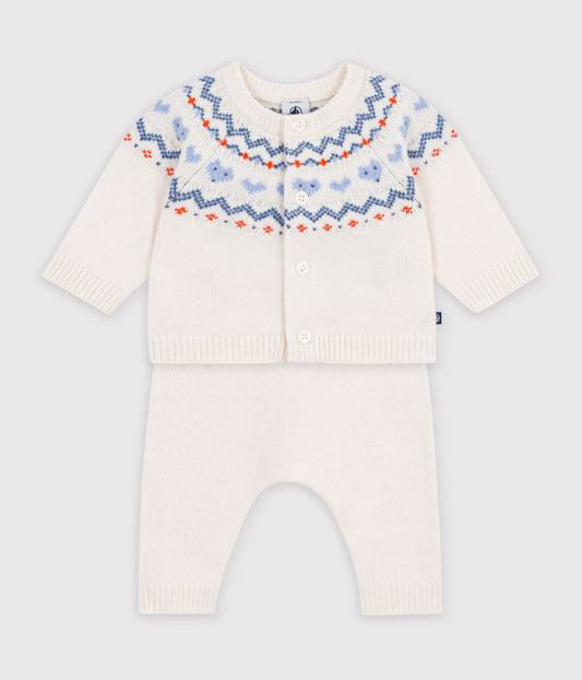 Petit Bateau - 2-delt sett - Offwhite - gutt - 0-6 mnd