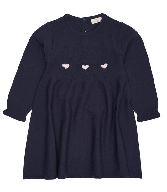 Copenhagen Colors -Merino Cable Dress w Hearts - Blå - Jente - 4-8 år