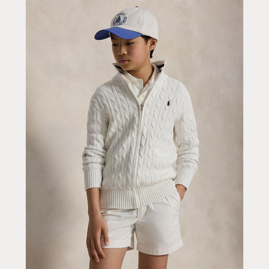 Ralph Lauren - FullZip - Flettet Genser - Offwhite - 10-18 år