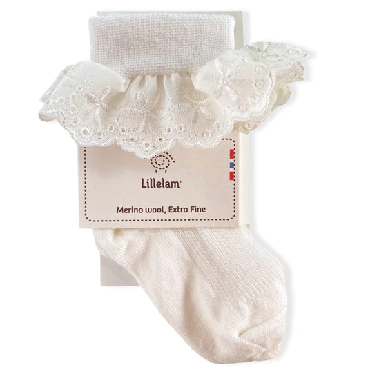 Lillelam - Wool socks lace - Off White - Jente - 20/22