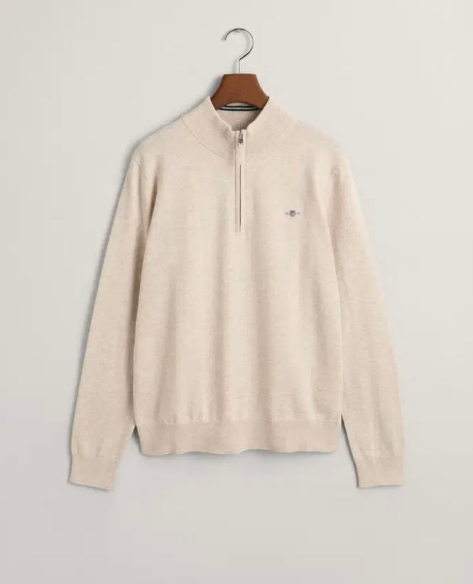 Gant – Halfzip Strikkegenser i bomull – Beige – Gutt – 9-16 år