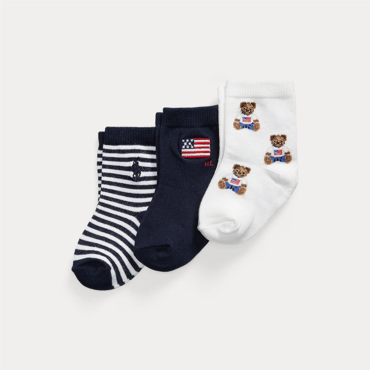 Polo Ralph Lauren – 3-pakning bamsesokker – Hvit og blå – Gutt – 0-2 år