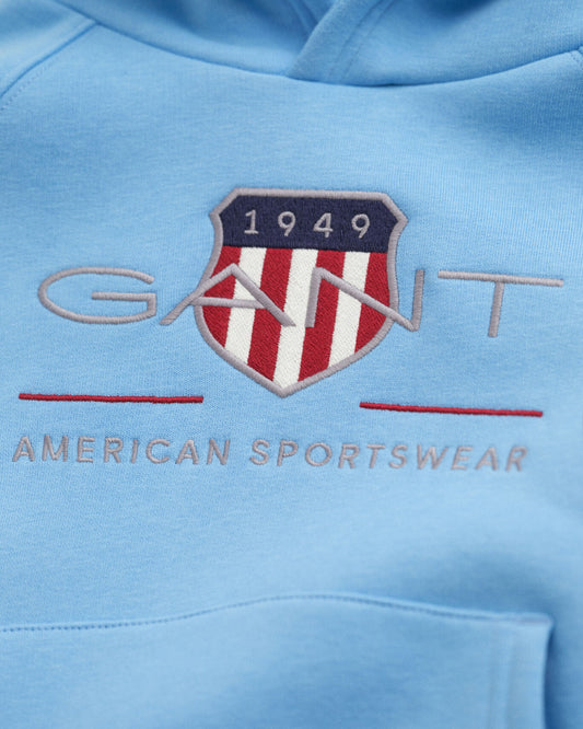 Gant - Archive Shield Hoodie - Gutt - Lyseblå - strl. 2-8år