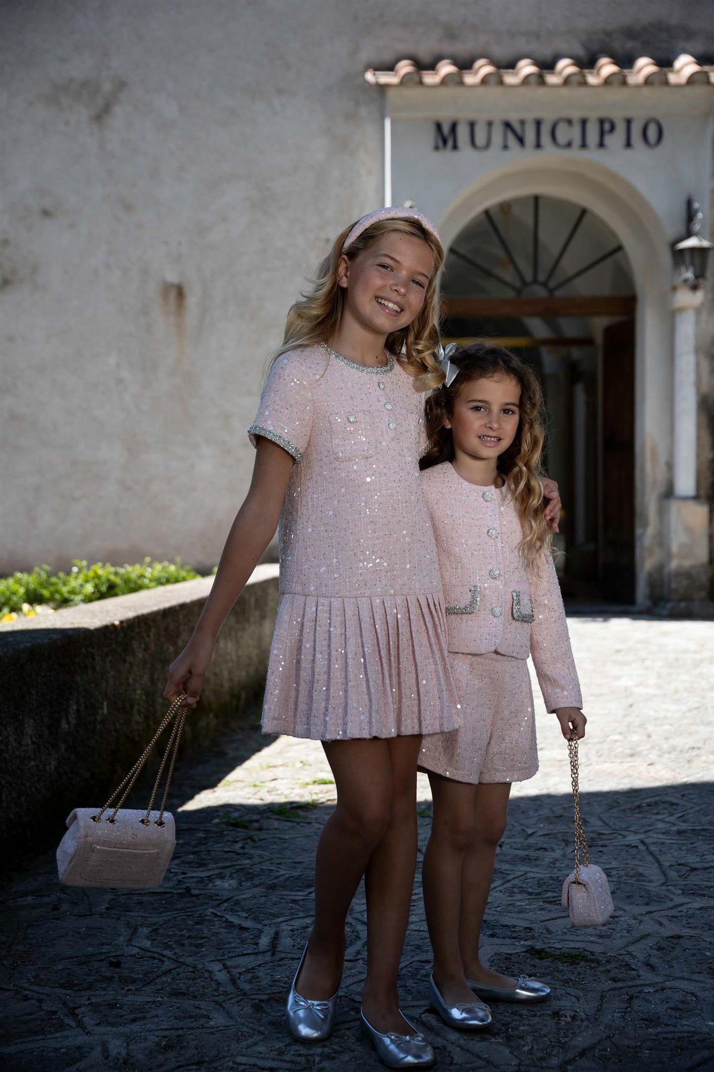 Prinsessefin - Elise Pearl Tweed Kjole - Rosa - Jente - 4-12 år