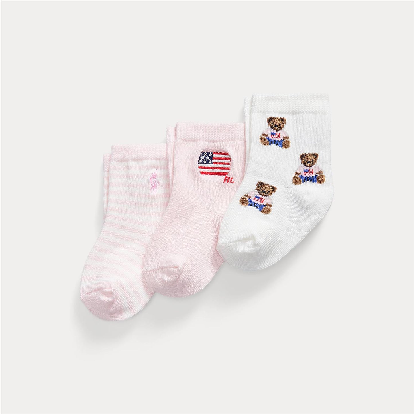 Polo Ralph Lauren – 3-pakning bamsesokker – Hvit og rosa – Jente – 0-2 år