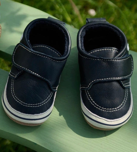 Melton – Skinntøfler med borrelås – Blå – Gutt – 0-2 år