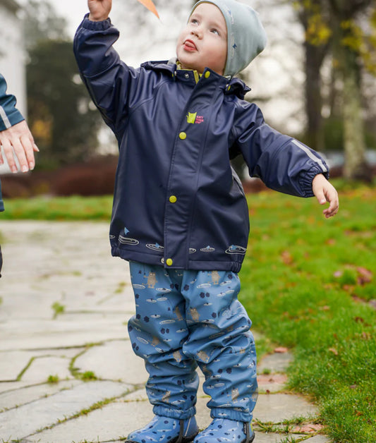 Kattnakken – Plask Regnsett med børstet innside – Marine – Gutt – 1-2 år