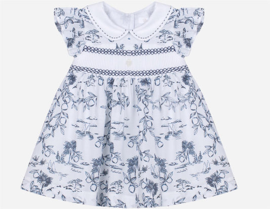 Patachou – Kjole med vaffelsøm og hvit krage – Blå – Jente – 0-2 år