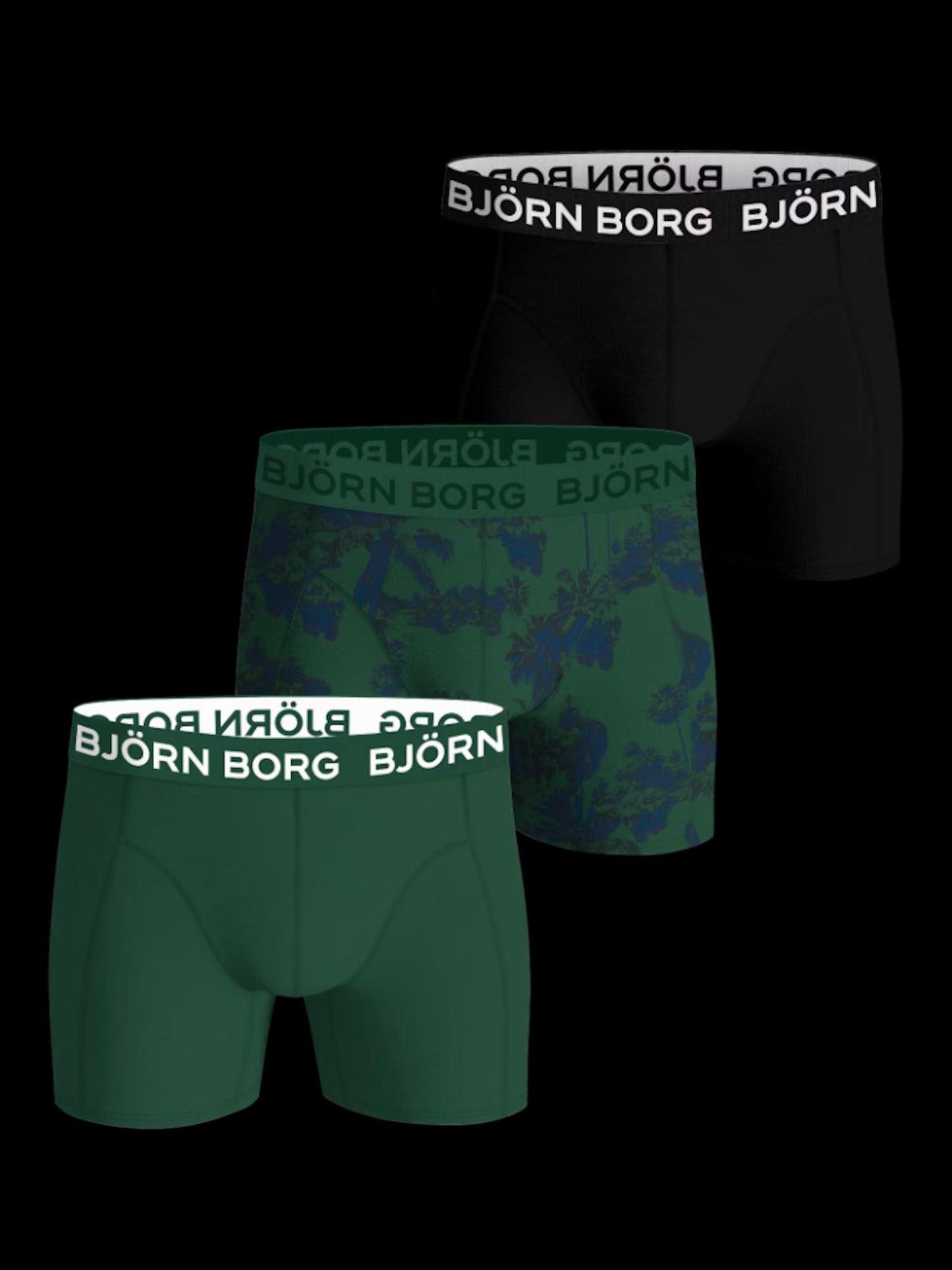 3-pk boksere fra Björn Borg i grønt og svart med logostrikk – til gutt