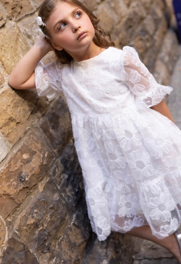 Prinsessefin – Alberta Dress med blomster og paljetter – Hvit – Jente – 4-10 år