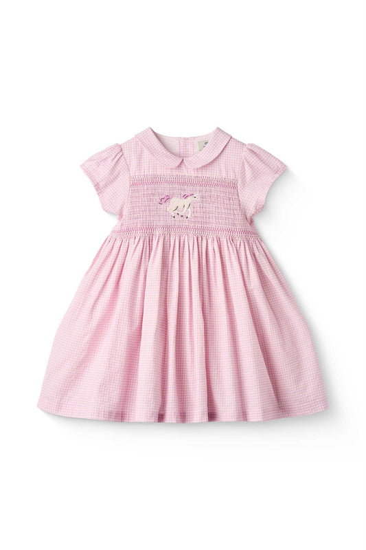 Copenhagen Colors kjole i rosa/hvit med unicorn-broderi – Jente – 2–8 år