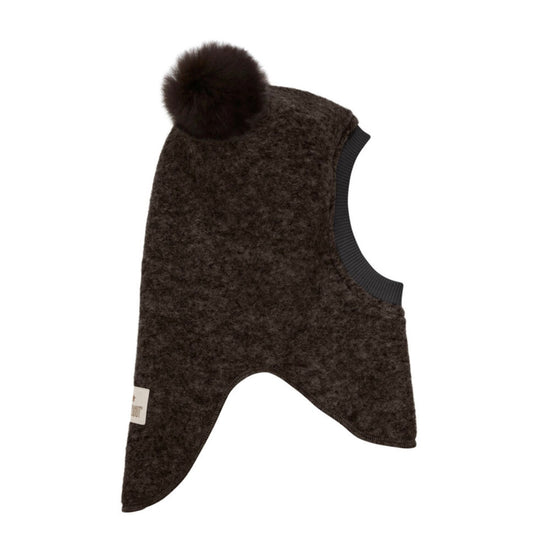 Huttelihut – Balaclava i ull med alpakkadusker – Brun – Unisex – 0-6 år