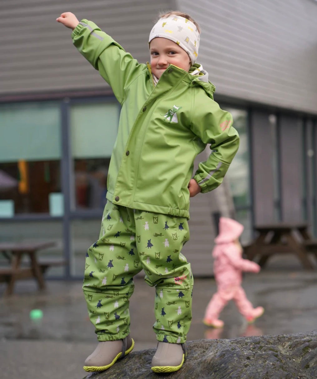Kattnakken – Plask Regnsett med børstet innside – Supergrønn – Unisex – 1-8 år