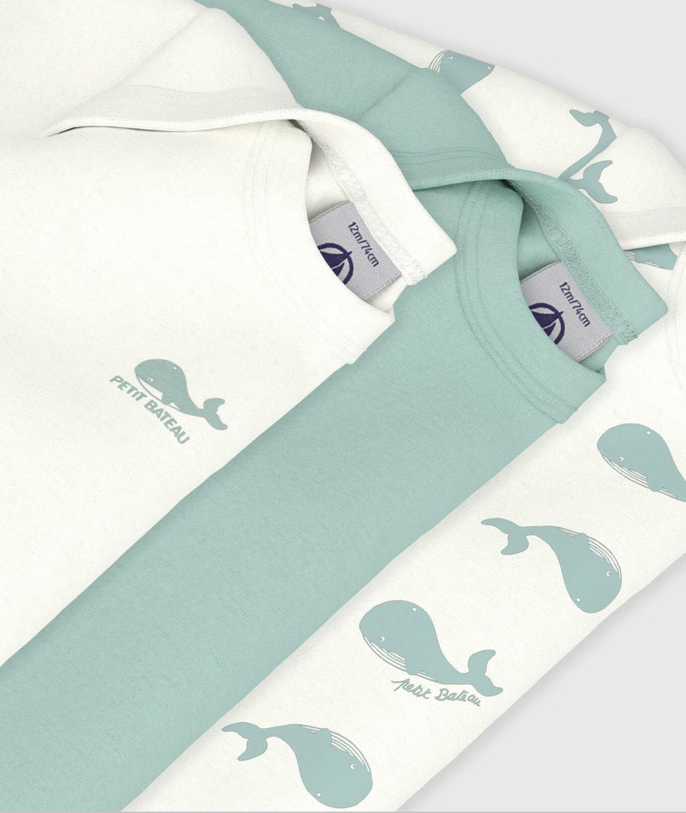Petit Bateau – 3 pk body med kort erm – Hvit – Gutt – 1-3 år