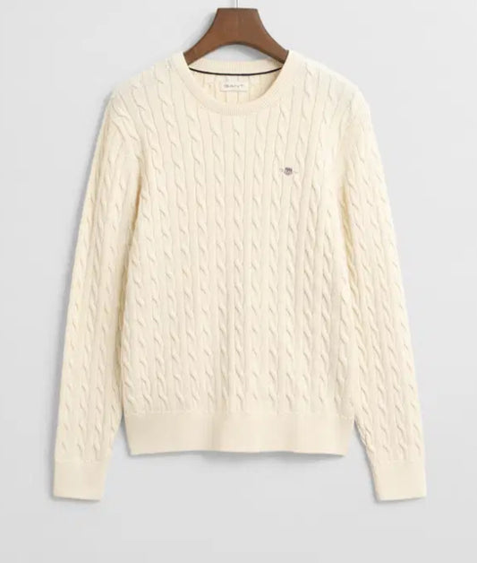 Gant - SHIELD COTTON CABLE C-NECK - Off white - Gutt - 10-16 år