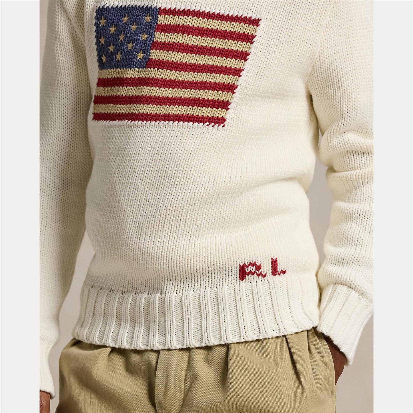 Polo Ralph Lauren - Cotton Flag Sweater - Hvit - Unisex - 10/12-18/20