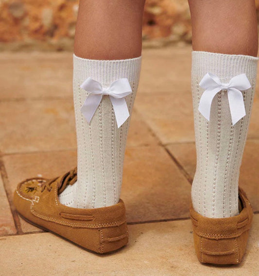 MP – Knestrømpe med sløyfe – Offwhite – Jente