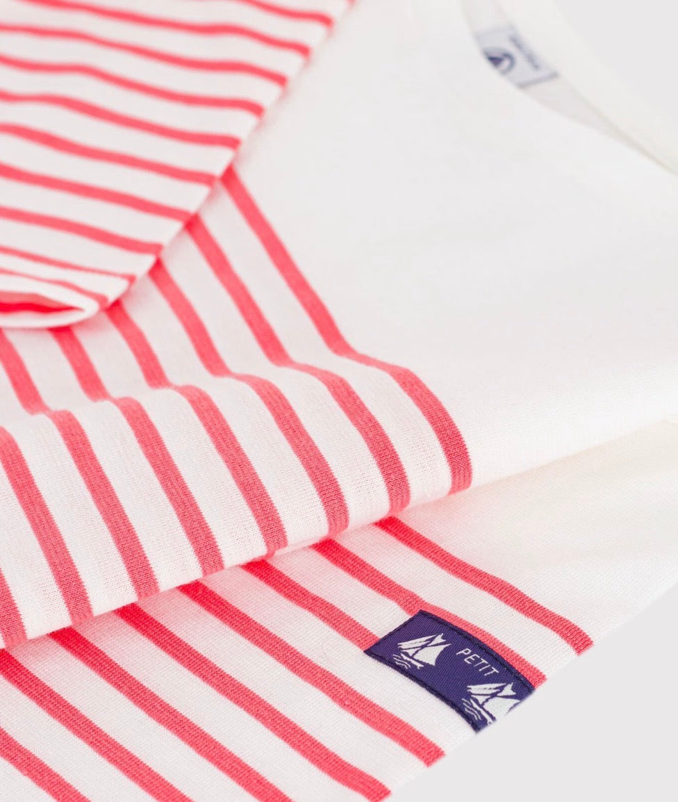 Petit Bateau – Genser med striper – Aprikos/hvit – Jente – 3-10 år