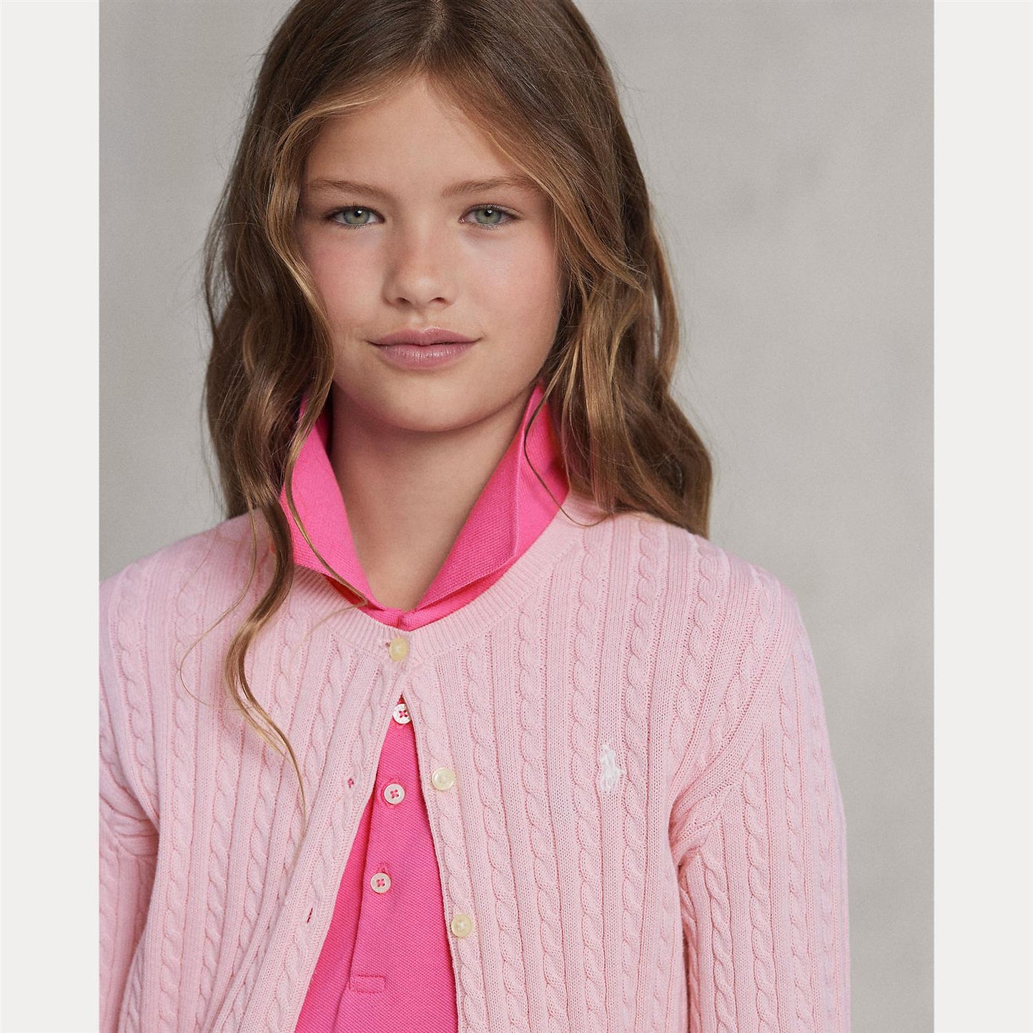 Polo Ralph Lauren - Cable Cotton Cardigan - Rosa - Jente - 7-16 år