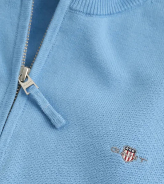 Gant halfzip strikkegenser i mellomblå for gutt 2–7 år