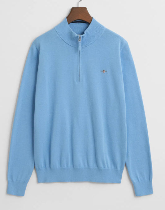 Gant halfzip strikkegenser i mellomblå for gutt 2–7 år