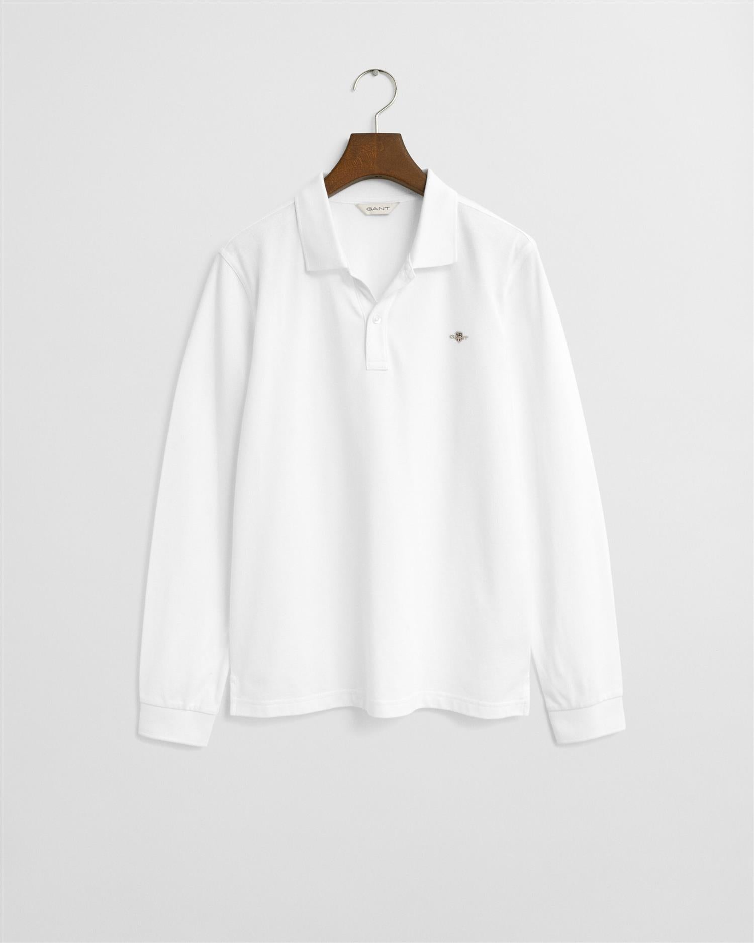 Hvit Gant piquet langermet med logo gutt 9–16 år