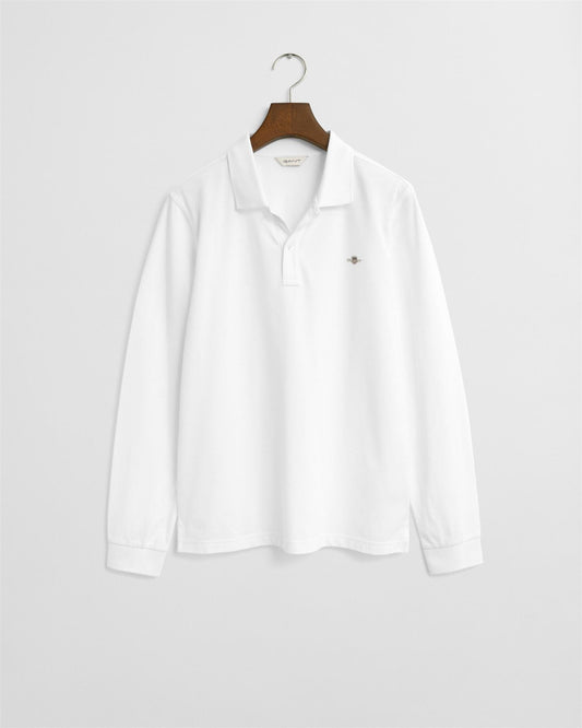 Hvit Gant piquet langermet med logo gutt 9–16 år