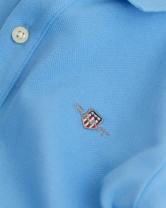 Mellomblå Gant piquet langermet med logo gutt barn 2–8 år