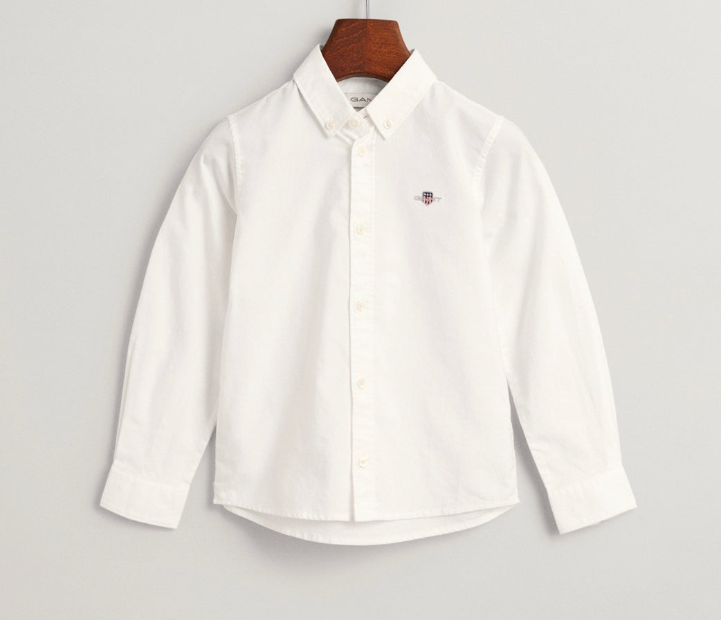 Hvit Gant Shield Oxford skjorte med brodert logo – for gutt