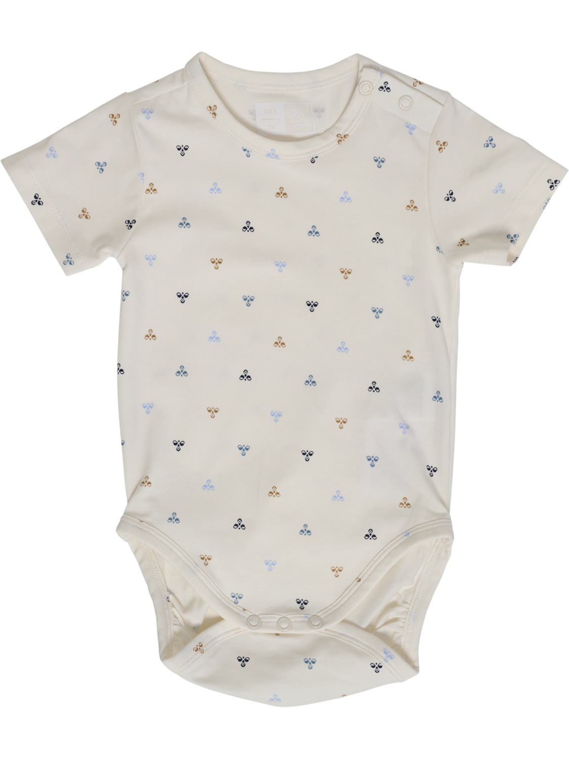 Offwhite body med korte ermer og små blå logoer fra Hummel