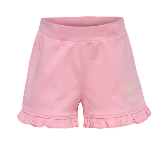 Rosa shorts med rysjer til jente fra Hummel i økologisk bomull