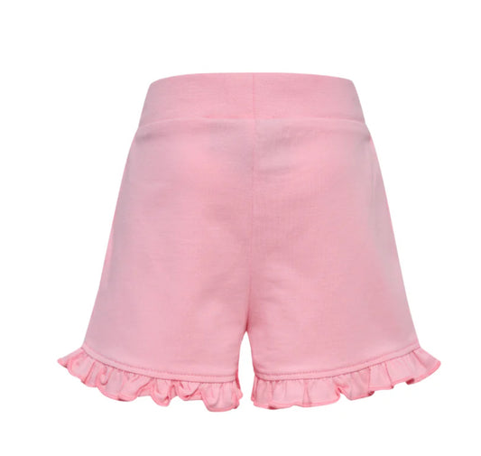 Rosa shorts med rysjer til jente fra Hummel i økologisk bomull