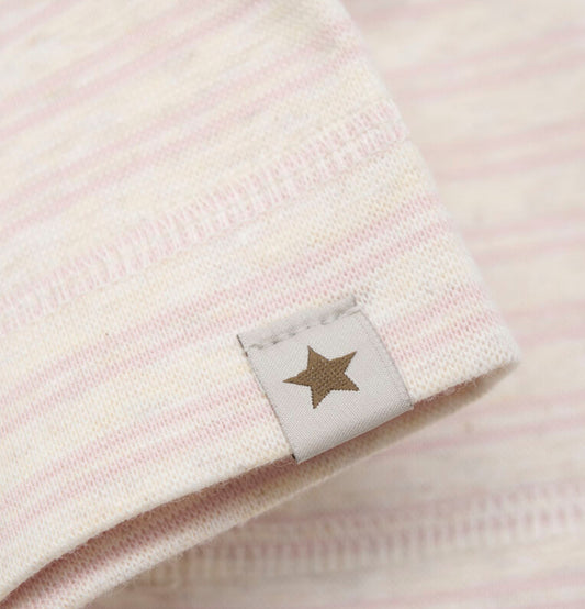 Huttelihut melange ribbestrikket lue beige med rosa striper for jente