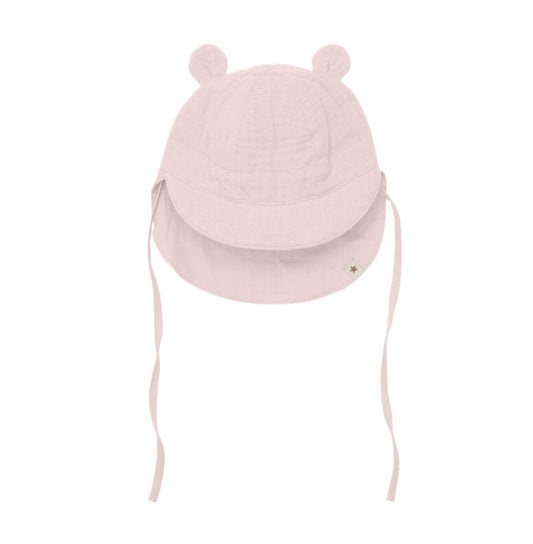 Huttelihut solhatt i gammelrosa muslin med ører for jente