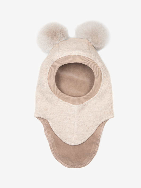 Sand Melange Huttelihut balaclava med alpakkadusker i ull unisex barn 2–4 år