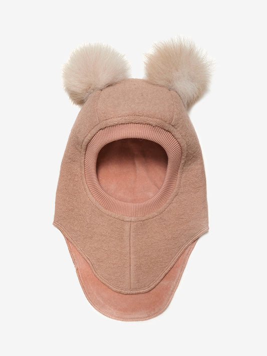 Rosa Huttelihut balaclava med alpakkadusker i ull jente 0–6 år