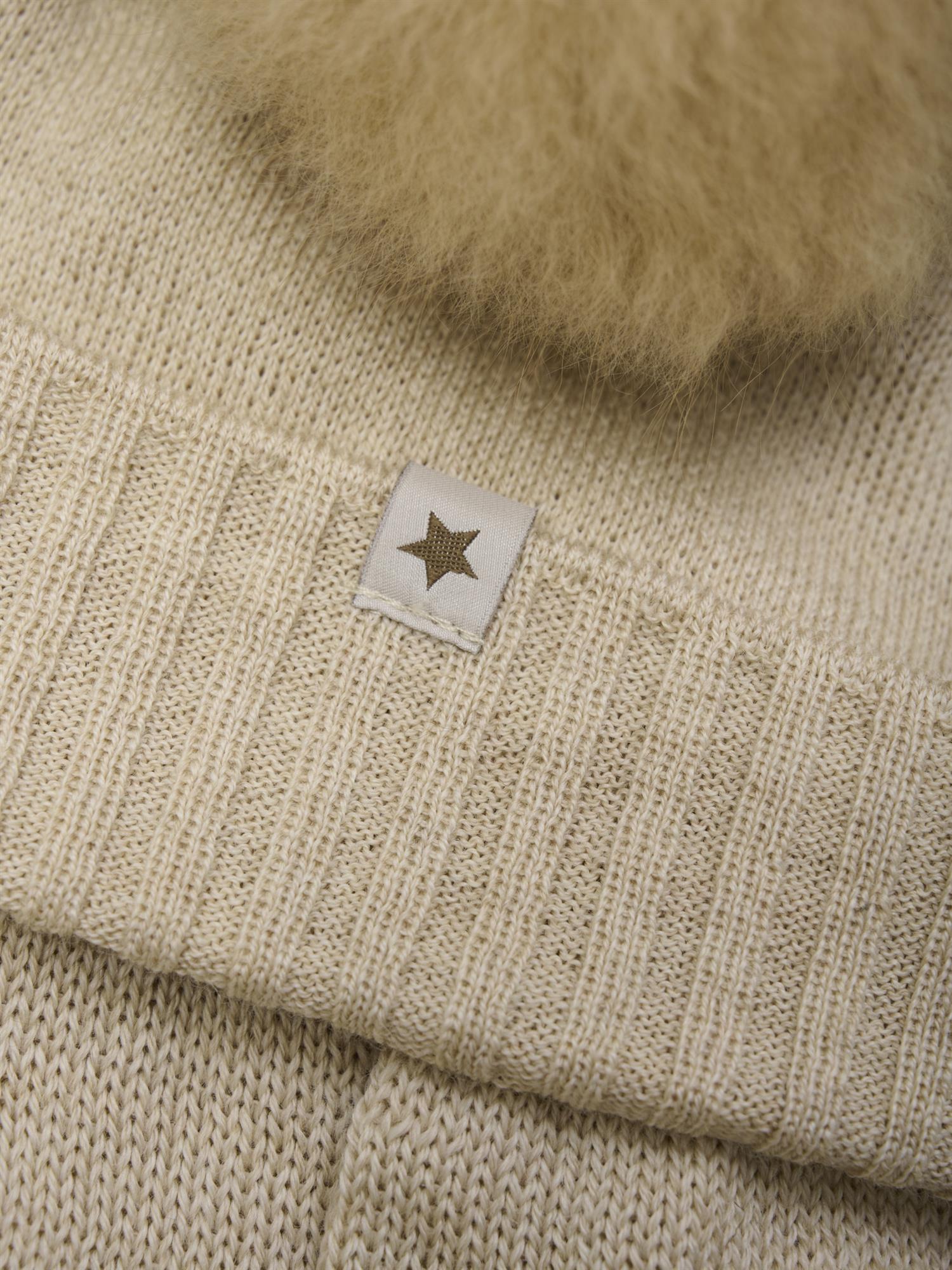 Lys beige Huttelihut ull lue med dusk unisex barn 0–2 år