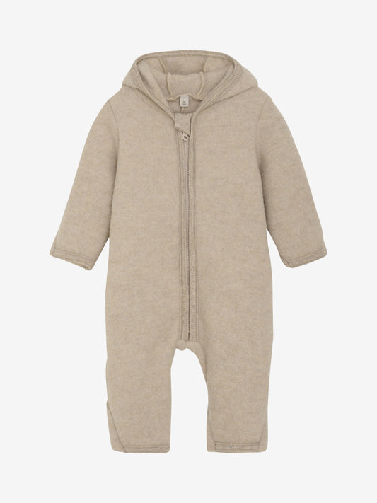 Lys beige Huttelihut ullfleece kjeldress med ører unisex barn 1–18 mnd