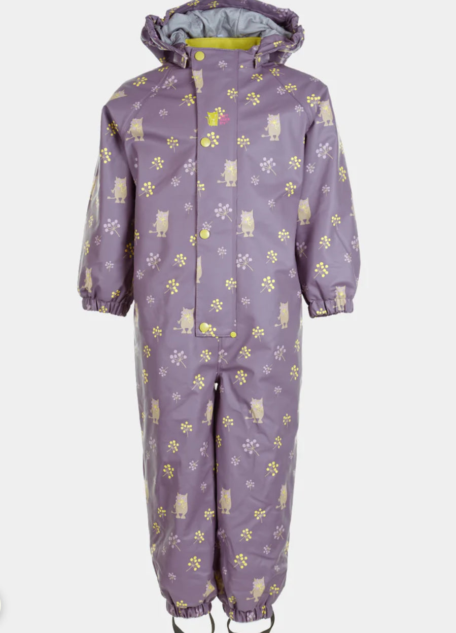 Katnakken helårs regndress i lilla med haglmotiv – størrelse 92