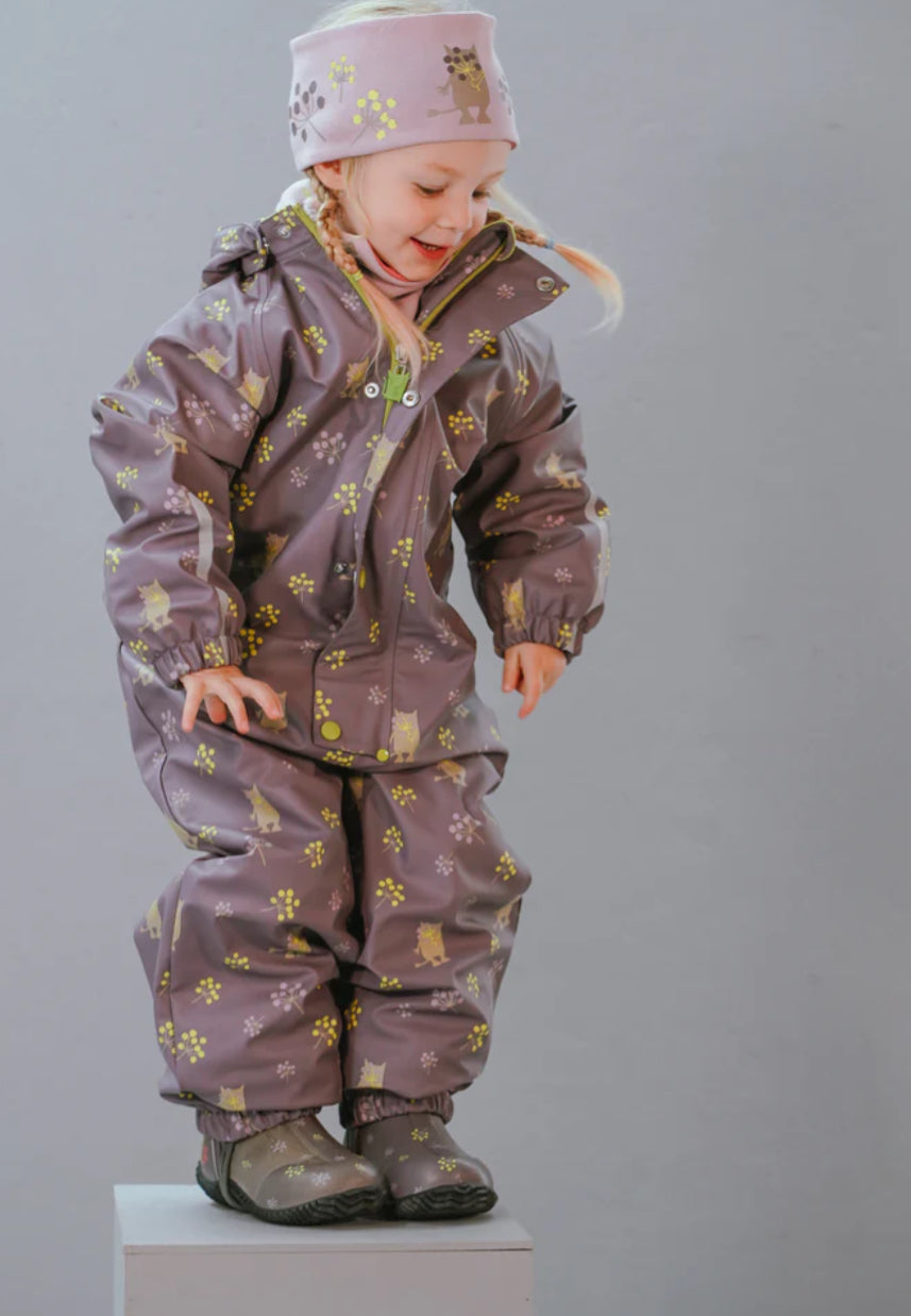 Katnakken helårs regndress i lilla med haglmotiv – størrelse 92