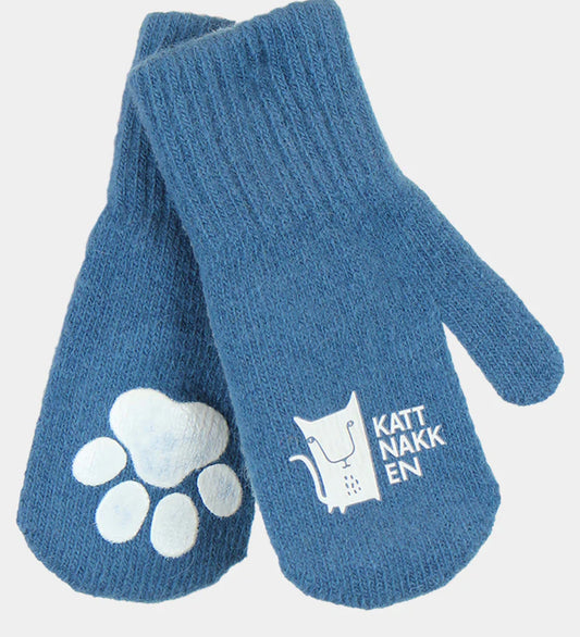 Mellomblå ullvotter fra Kattnakken med potetrykk – til gutt